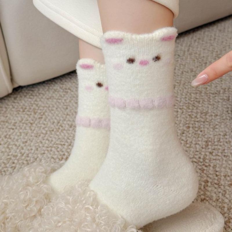 Female Winter Plus Velvet Plus Warm Lovely Cartoon Home Sleeping Floor Tube Socks