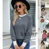 Women's Crew Neck Long Sleeve Sweater Loose Fit Elegant Chevron Stripe Acrylic Knit Pullover