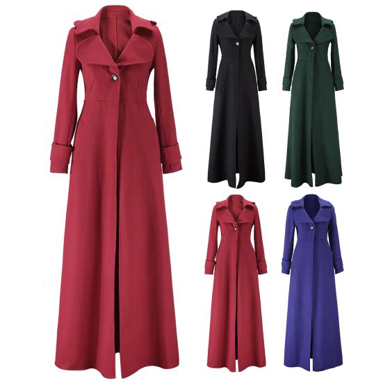 Autumn Winter Women Coat Single Breasted Solid Color Overcoat Turndown Collar Slim
