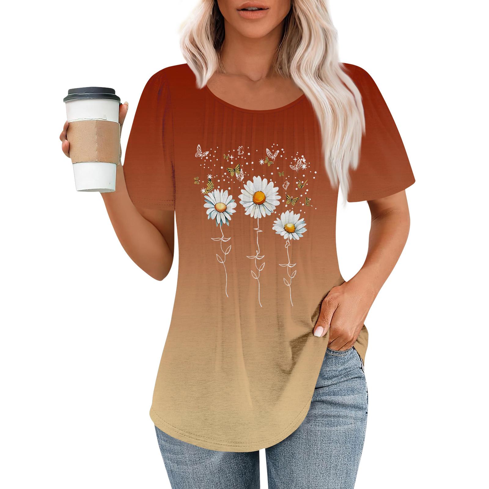 

Женская модная повседневная плиссированная футболка с круглым вырезом и короткими рукавами XL шафрановый