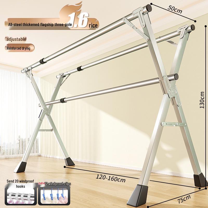 201 Stainless Steel X-Type Telescopic Clothes Drying Rack, Indoor Floor-Standing Model for Household Use