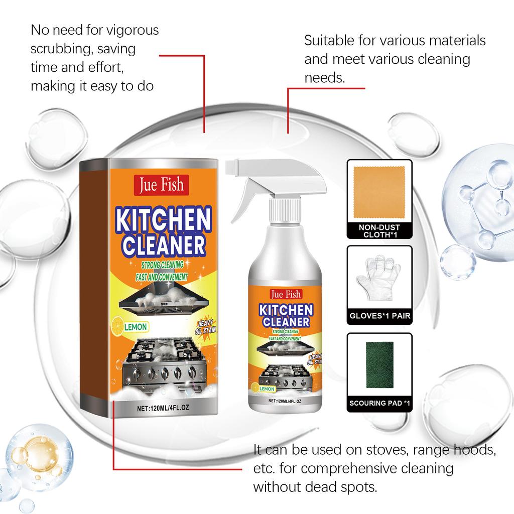 Jue Fish Kitchen Grease Cleaner Multi-Action Cleaning Kitchen Hood Cooktop Heavy Duty Stubborn Stains