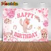 Mocsicka Pink Western Cowgirl Happy Birthday Photography Backdrop Cactus Cowboy Boots Background Cloth Girls Party Photo Booth