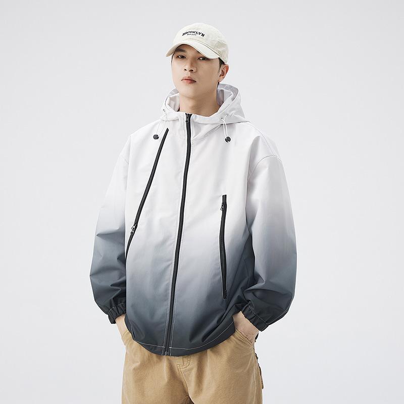 Gradually Change Color New Outdoor Spring and Autumn Gradual Change Jacket Men and Women Loose Tide Brand Windproof Hooded Couple Coat