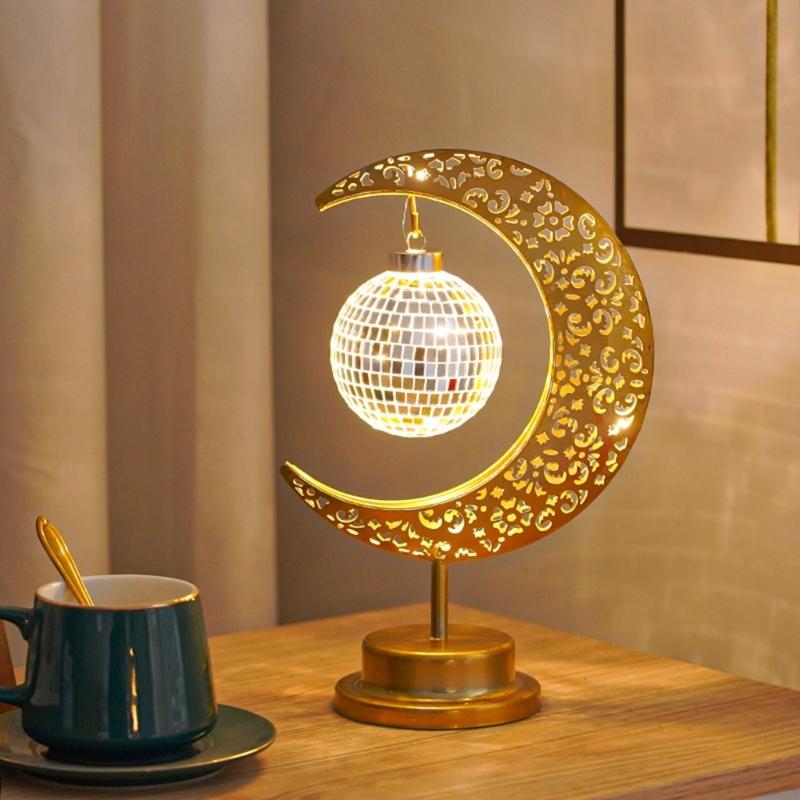 Eid Decors Moon Table Lamp Battery Operated Crescents Lamp Half Moon Light Metal Ramadans Star Lamp Home Decors