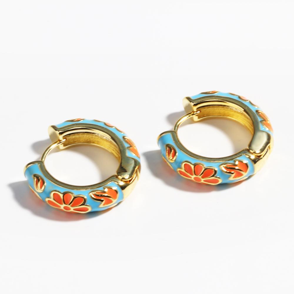 Bunte Emaille Blume Gänseblümchen Chunky Runder Kreis Creolen Ohrringe Weiblich Goldfarbe Kupfer Ohrstecker Huggies Schmuck für Frauen