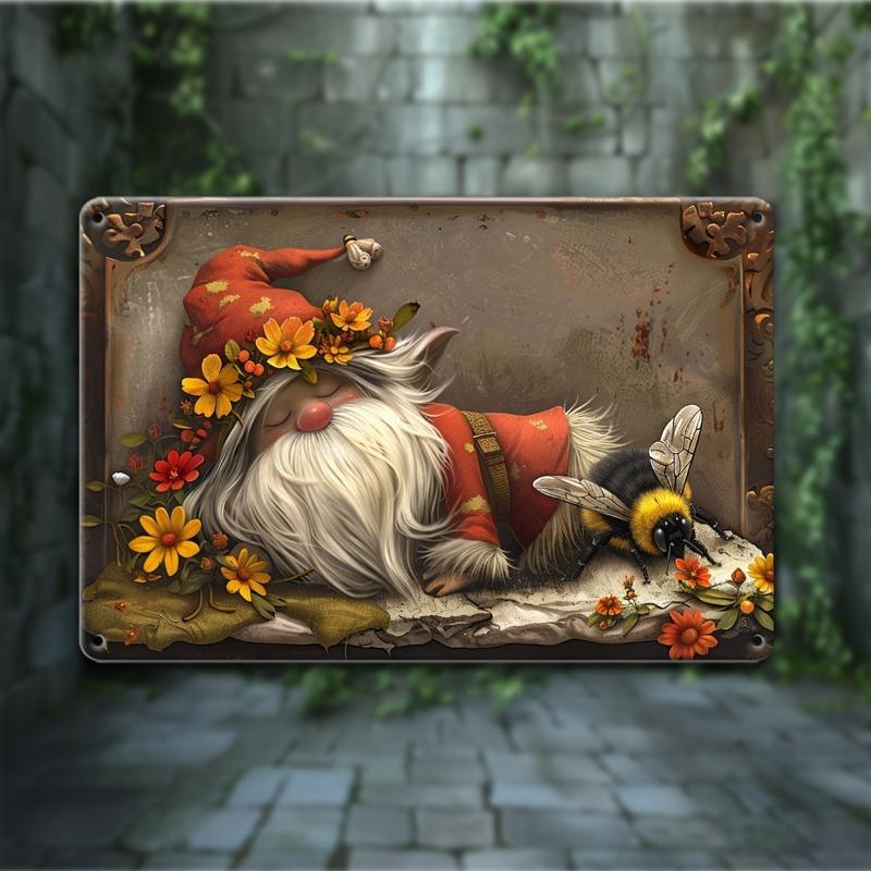 

2D плоский деревянный знак 30*20 см деревянный настенный декоративный знак для двора, винтажный дизайн гнома и пчелы, универсальный настенный декор деревянная табличка 30*20cm