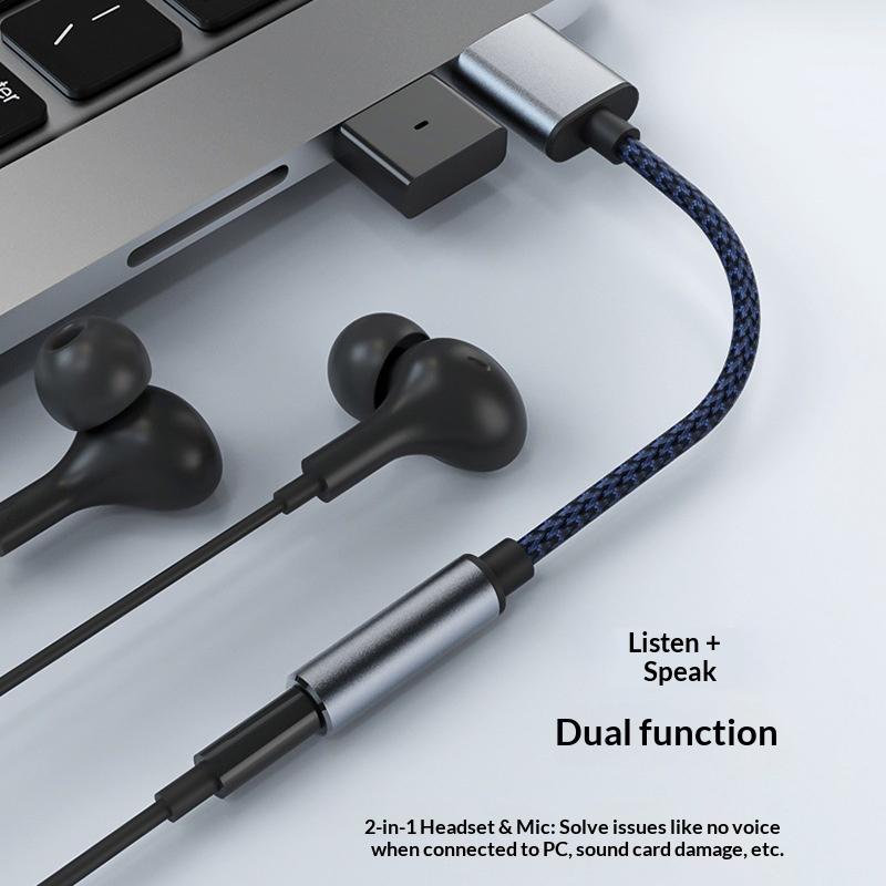 MH290 12cm USB Male to 3.5mm Female AUX Adapter Braided Cable HiFi Sound Card Converter