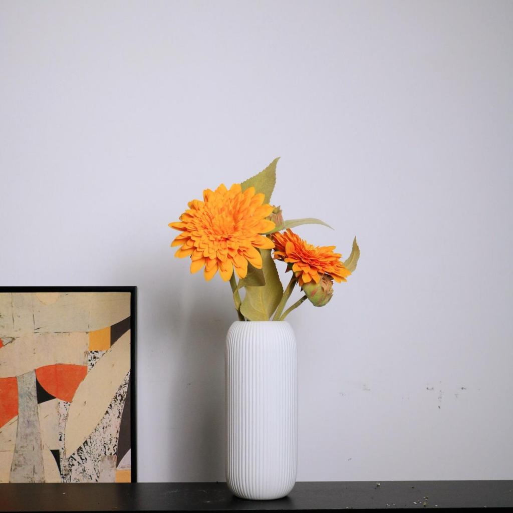 Nordic Matte Frosted Ceramic Vase with Vertical Stripes - Decorative Soft Furnishing for Living Room Entrance
