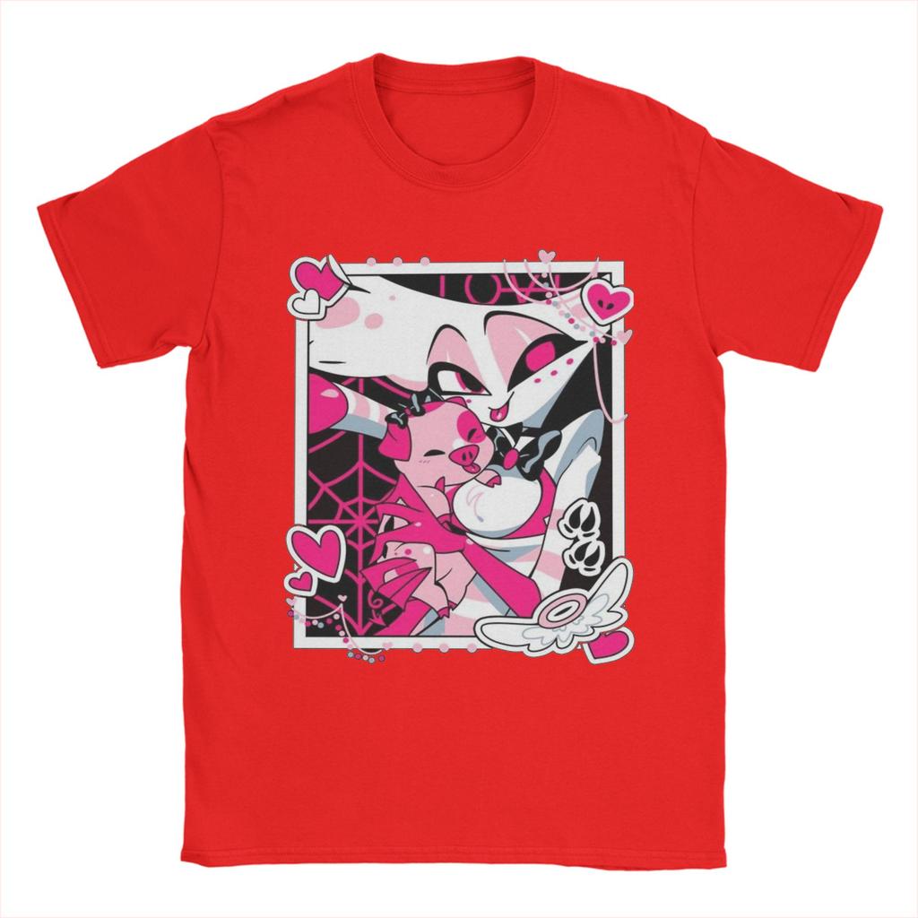 Angel Dusts and Fat Nugget Selfie Hazbins Hotels T Shirt Men Cotton Casual T-Shirt Crewneck  Tee Shirt Short Sleeve Tops Gift