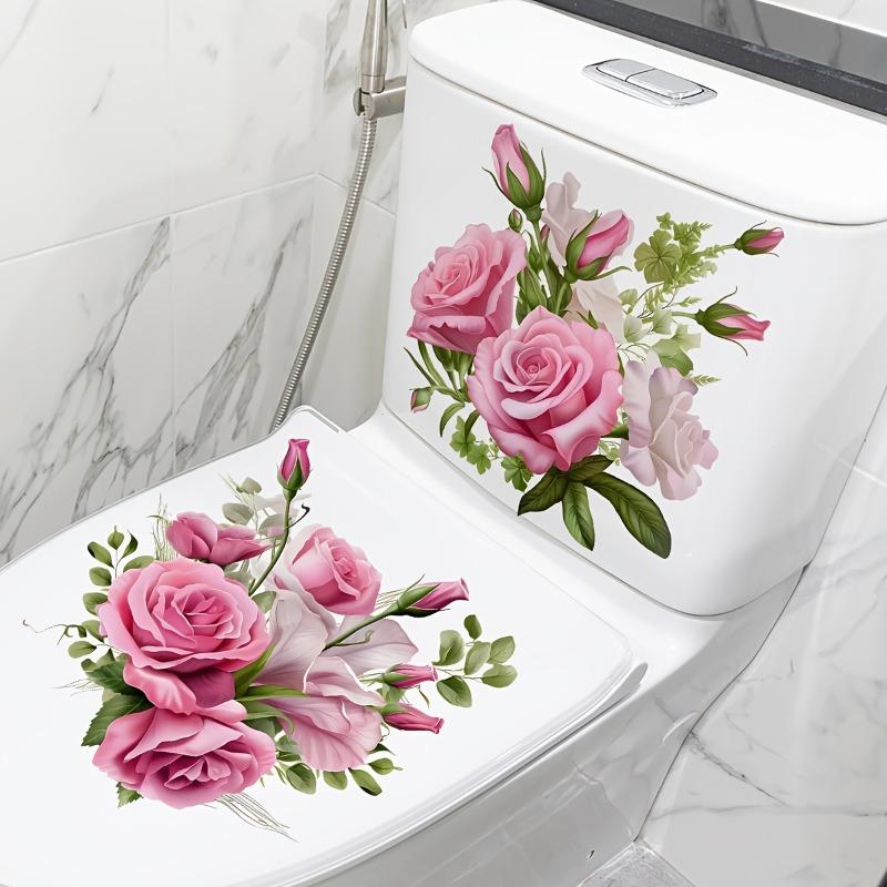Rose Romantic Toilet Sticker Bathroom Toilet Decor Living Room Cabinet Refrigerator Home Decoration Decals Toilet Lid Decoration