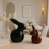 Home Decor Ceramic Rabbit Figurines (Set of 2, Black and Brown)
