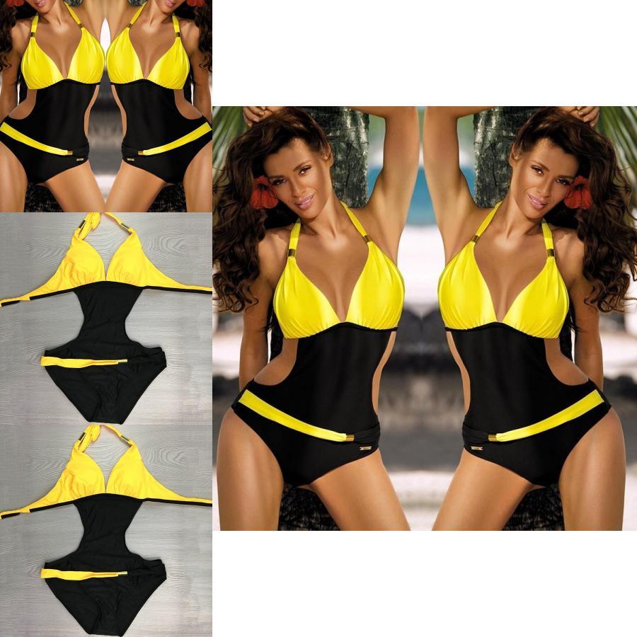 Costume da Bagno Intero Bikini Bloccante Colorato alla Moda Decorazione
