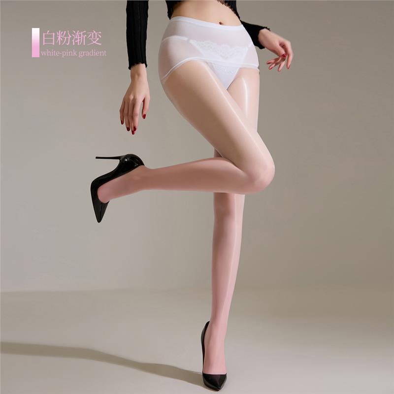 Qinghe two-color gradient aurora stockings 360 seamless ultra-thin transparent sex open crotch stockings oily, silky and sexy