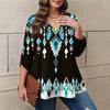 Women's Plus Size Fashion Printed Casual Pleated Round Neck Long Sleeve Top
