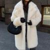 VAYLA Faux Fox Fur Coats Women Solid Fur Jackets Mid Length Button Lapel Collar Long Sleeves Thick Loose Fit Casual  Autumn Winter