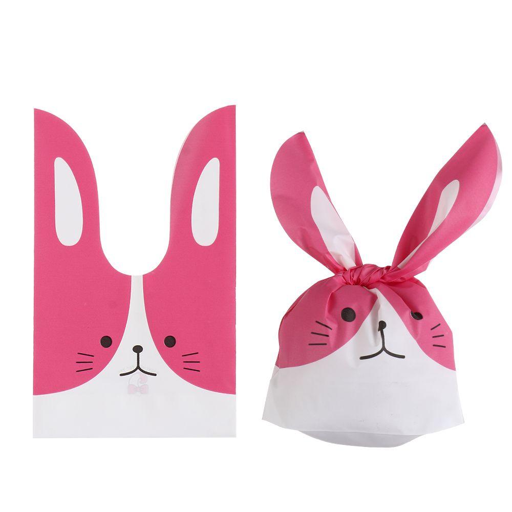 50pcs New Easter Carton Rabbit Ear Bags Plastic Animal Candy Bags For Kids Birthday Biscuits Candy Packaging DIY Gifts Supplies