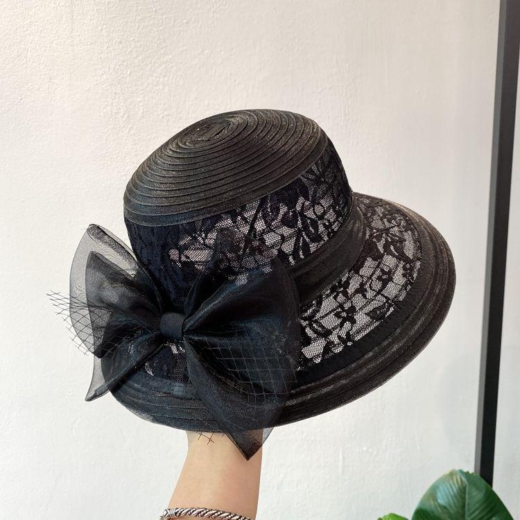 

Элегантная кружевная шляпа-ведро в стиле французской Хепберн для женщин, для путешествий, отпуска, для защиты от солнца, модная шляпа-тазик ONE SIZE