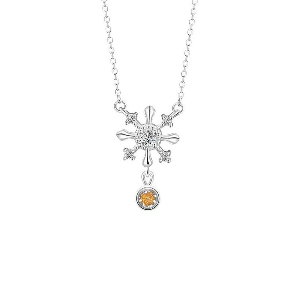 

S925 Sterling Silver Snowflake Pendant Necklace - Luxury Christmas Style Women s Accessory 925 Silver платиновый