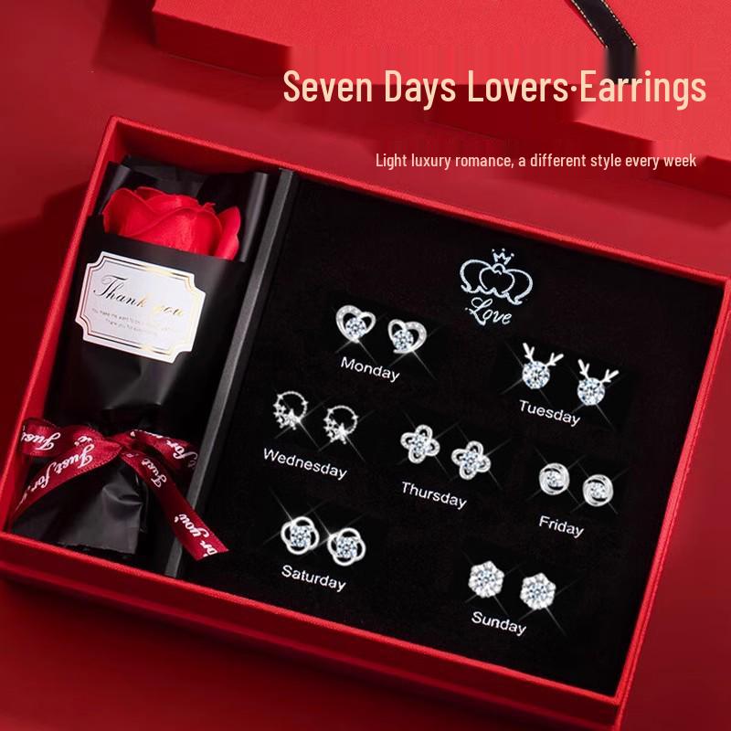 2025 Women's Sterling Silver Stud Earrings Set - Luxurious Gift Box for Wife or Girlfriend