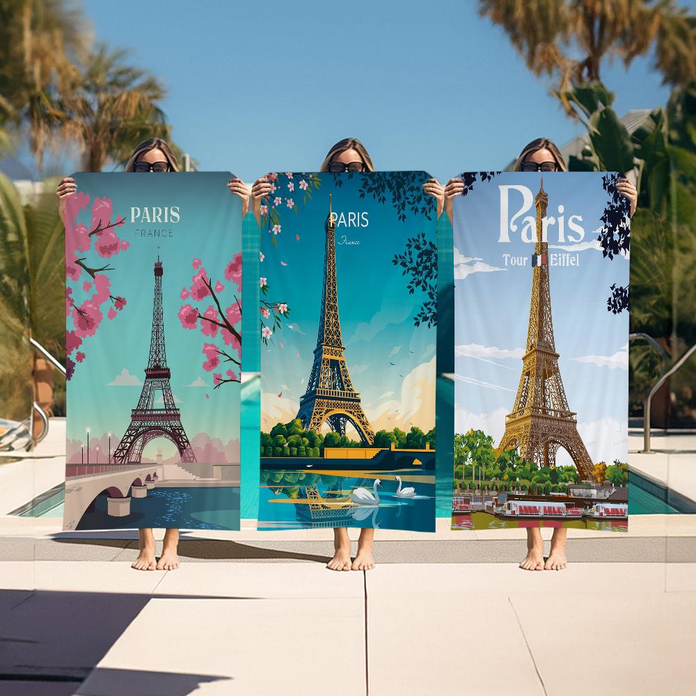 Eiffel Tower Beach Towel Colorful Bath Towels for Girl Microfiber Quick Dry Sand Free Beach Yoga Spa Gym Pool