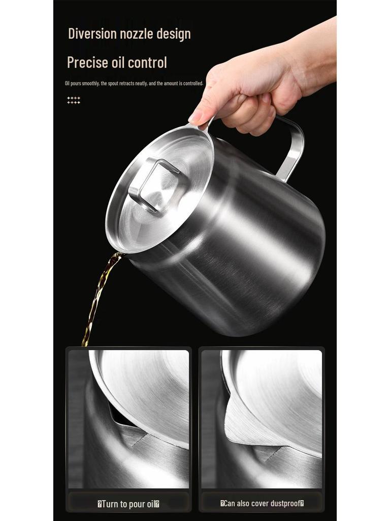 304 Stainless Steel Oil Filter Pot with Screen - Large Capacity Oil Storage & Residue Filtering Bottle