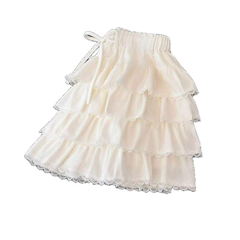 Women's Coffee Lace Patchwork Velvet A-Line Skirt - High Waist, Slimming, Autumn/Winter 2025