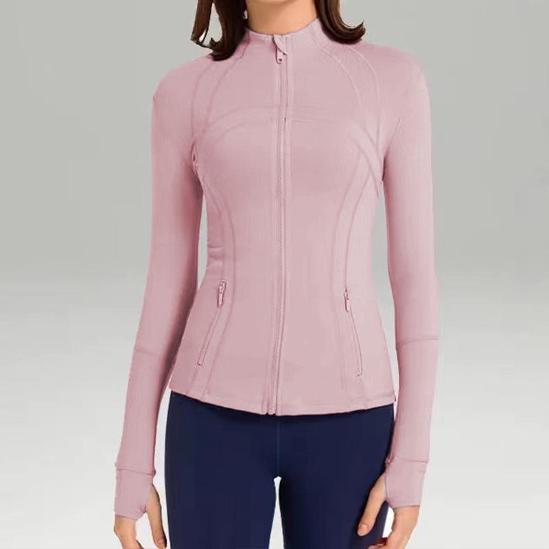 Dámská přiléhavá kardiganová bunda se stojáčkem a zipem na podzimní jógu