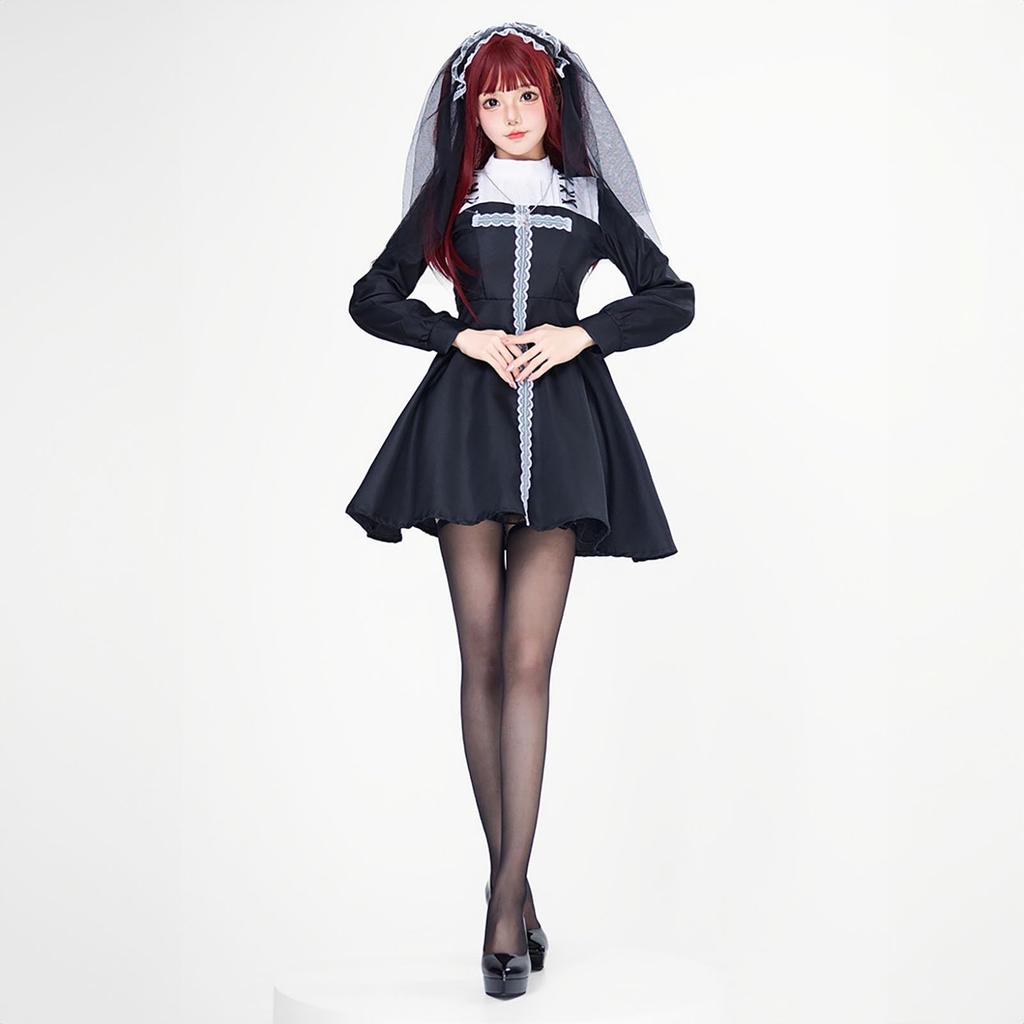 Milky Time Gothic Lolita Dress, Black, Long Sleeves, Maid/Sister Cosplay Costume, Women's, Halloween (XL)