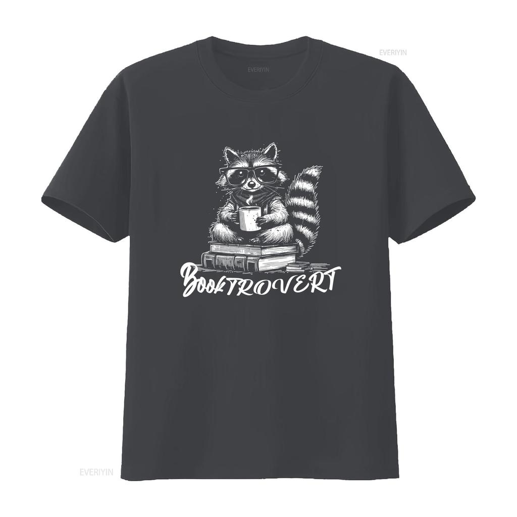 Booktrovert T Shirt for Book Lovers Funny Raccoon Design with Books and Coffee Trendy Reading Sweater DT674 Vintage Washed
