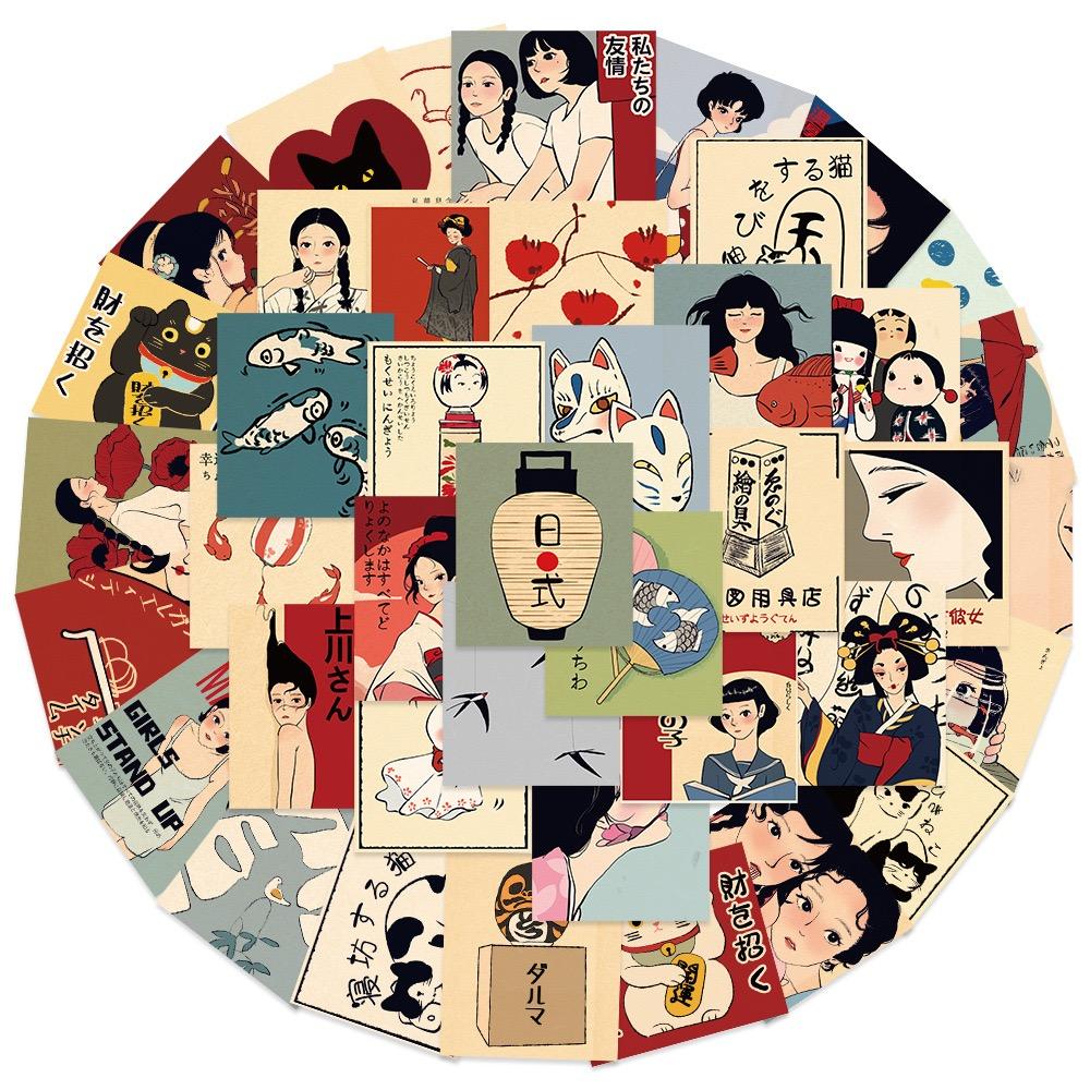 50PCS Retro Classic Japanese Anime Scrapbook Stickers DIY Diary Laptop Graffiti Stickers Classic Waterproof Stickers