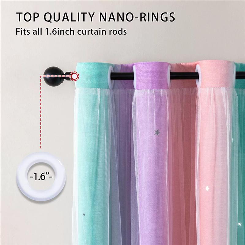Double Layer Gradient Rainbow Blackout Curtains with Star Cutouts for Kids Room Bedroom Living Room Decor