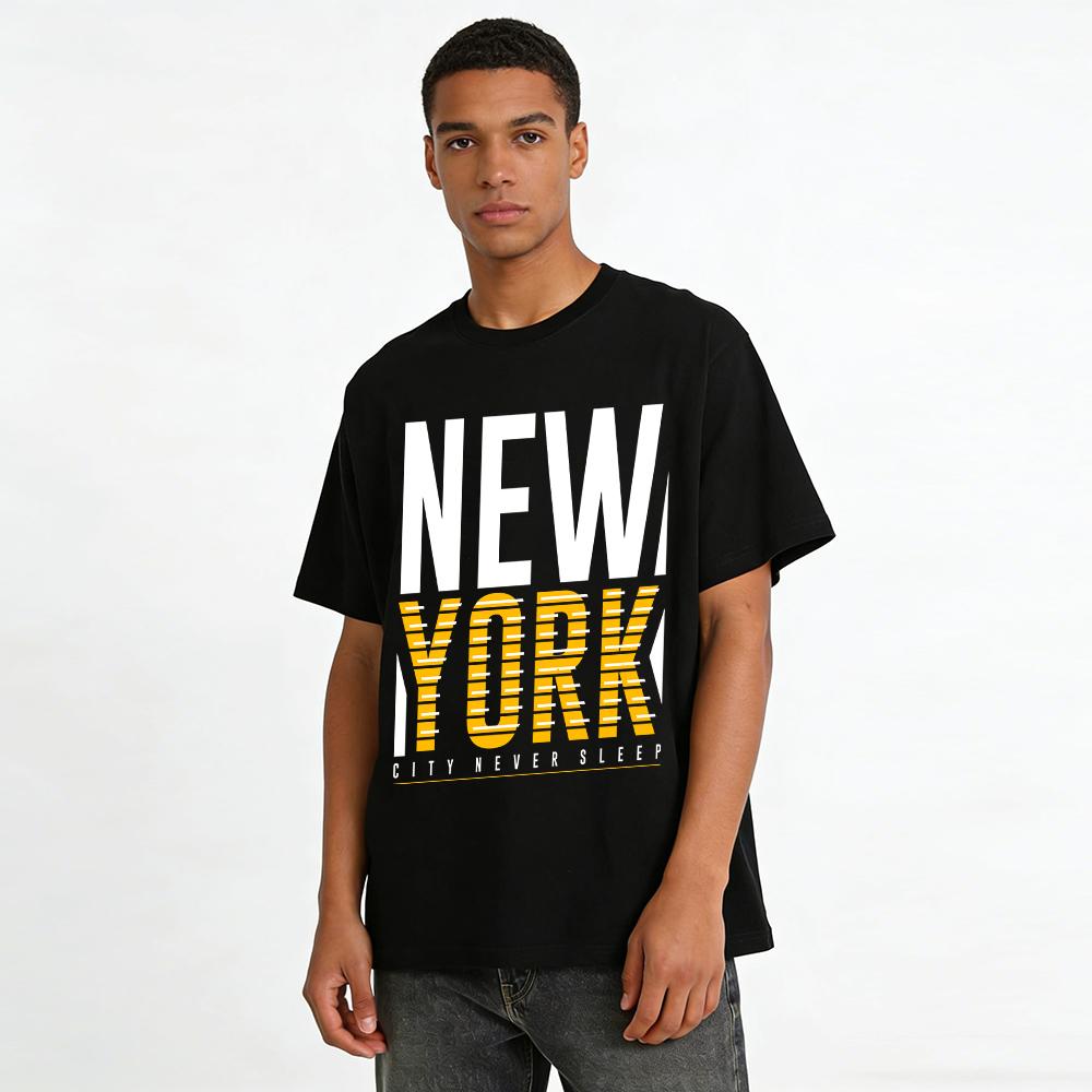 Vintage YORK Letter Print Casual Loose T-Shirt For Men And Women Pure Cotton T-shirt