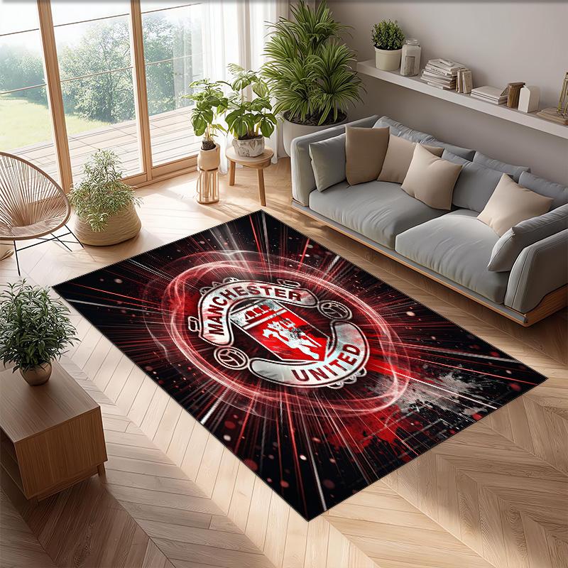 Tappeto in Flanella Stampato Manchester United Antiscivolo Morbido Poliestere Tappeto per Pavimento Tappetino Decorativo per Interni per Camera da Letto Soggiorno Divano