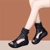 Retro Soft Leather Wedge Heel Platform Sandals New Summer Soft Sole High Top Heightening Muffin Bottom Fish Mouth Roman Shoes