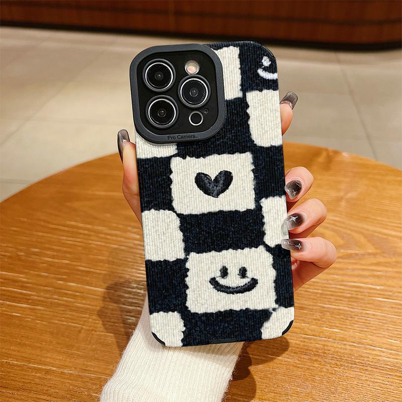 Vertical Grain Leather Shell Cute Love Printed Cover Patterned Soft Silicone Case with Camera Lens Full Protection for iPhone