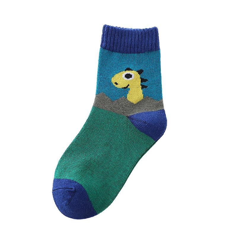 5 Pairs Kids Cotton Cartoon Dinosaur Socks Spring Autumn Boys Girls Age 3-15 Years Old Comfortable Crew Socks