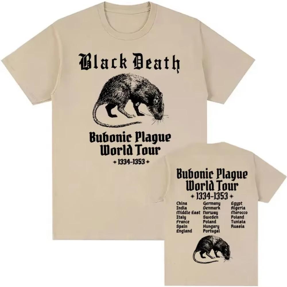 Bubonic World Tour Print T-Shirts Herren Damen Lässig Lustiges Meme T-Shirt Mode Vintage Übergroß Baumwolle Kurzarm-T-Shirt