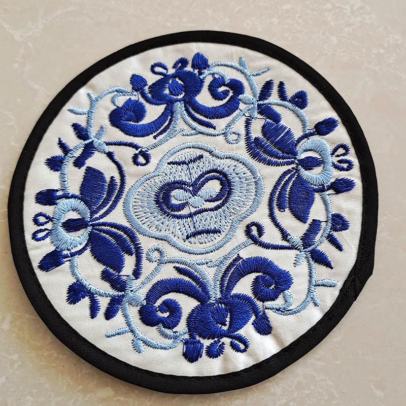 Vintage Embroidery Round Coasters Ethnic Floral Teacup Insulation Pads Placemats Anti-Skid Dining Table Mat