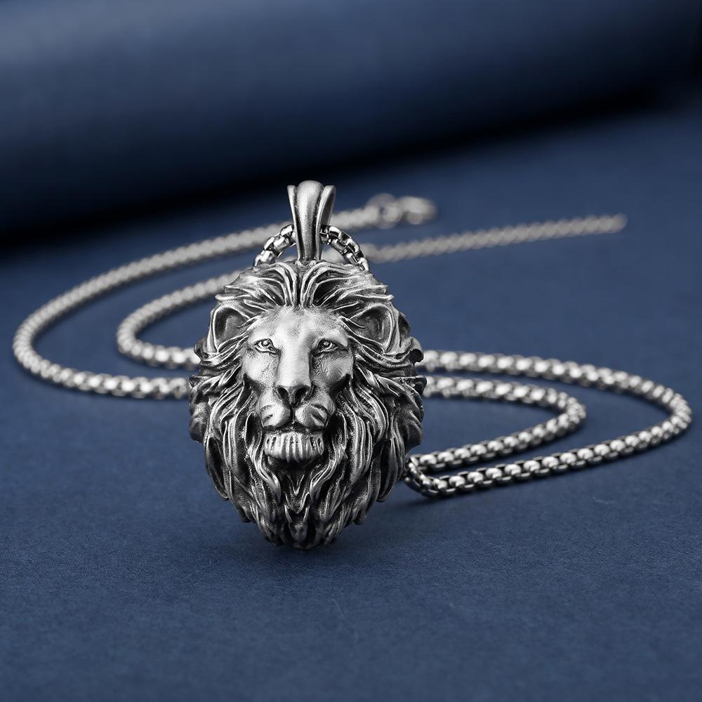 Metal Lion Head Pendant Necklace for Men's Personalized Hip Hop Punk Style Jewelry Trendy Men's Accessories