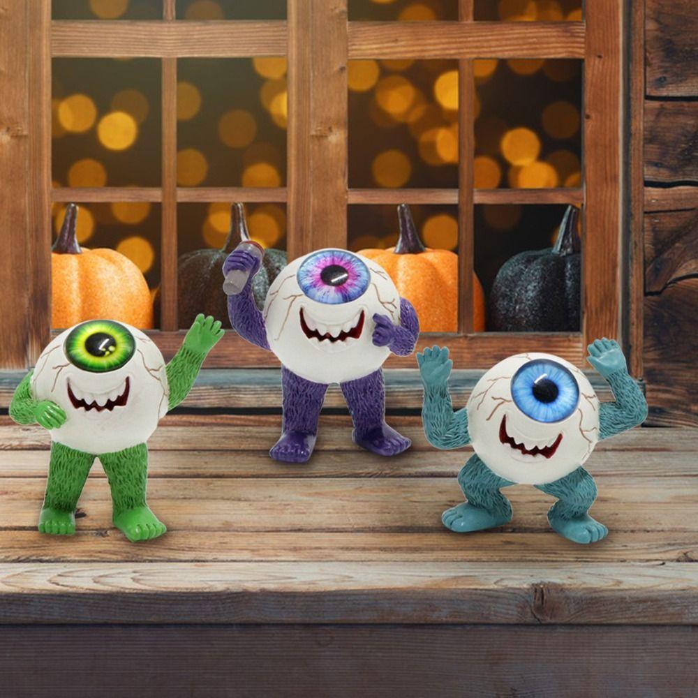 3pcs Realistic Halloween Eyeball Demon Figurine Scary Halloween Ornament Holiday Party Supplies
