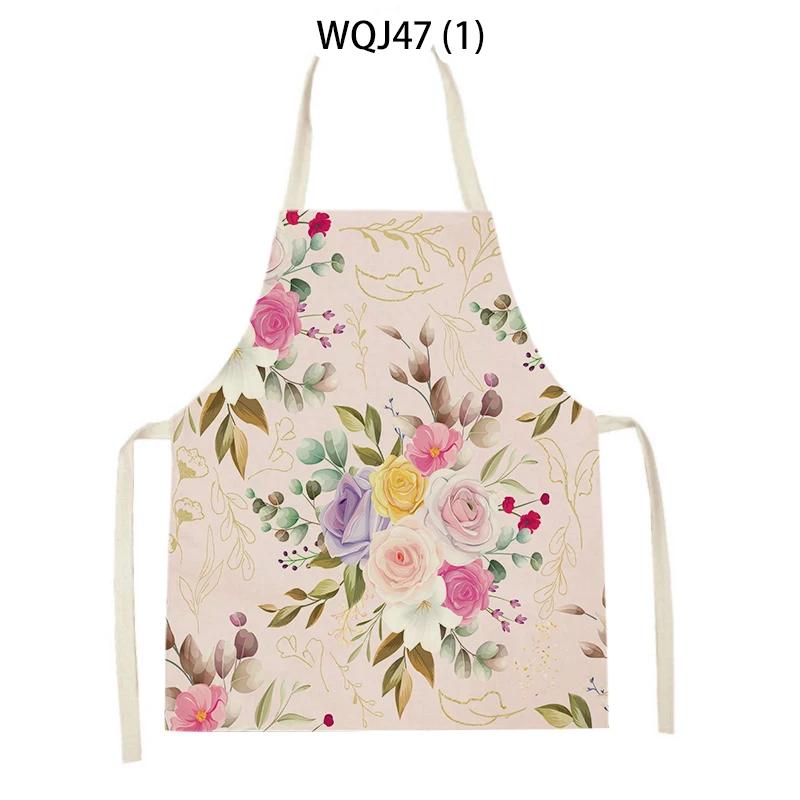 Retro Flowers Linen Kitchen Aprons Floral Printed Cooking Aprons for Women Men Baking Accessories Cleaning Pinafore Delantal