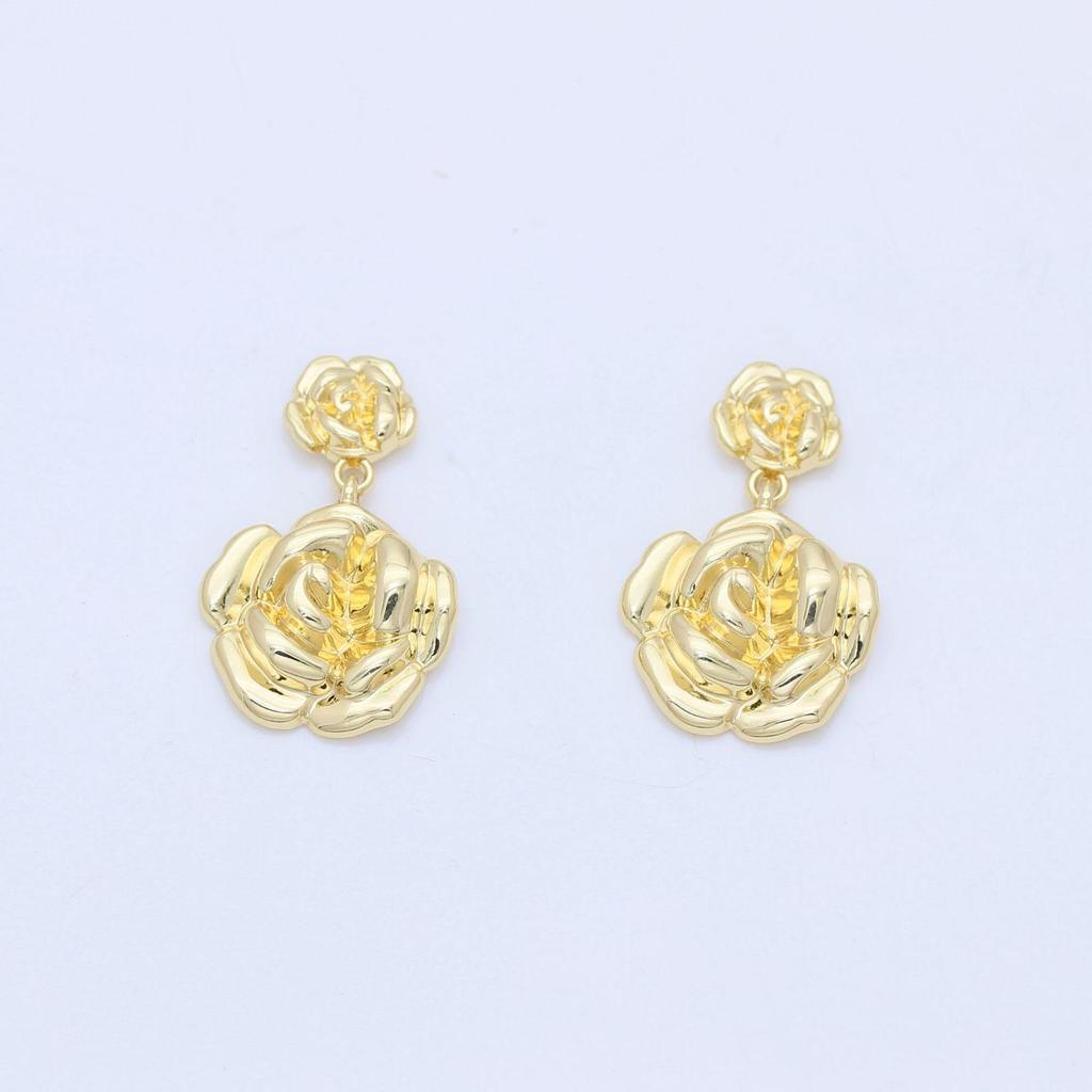 S925 Silver Floral Rose Stud Earrings with Gold Retention for Women