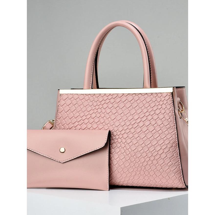 Fashion Simple Large Capacity Handbag Two Set Embossed Texture Simple Yankee Women's Bags Color Crash Shoulder Crossbody Bag