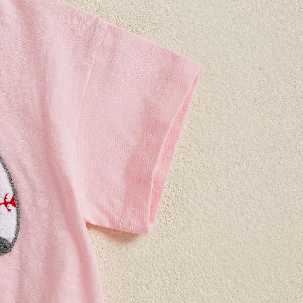 Baby Mädchen Sommer Süßer Strampler Säugling Kurzarm Rundhals Rugby Schleife Stickerei Strampler