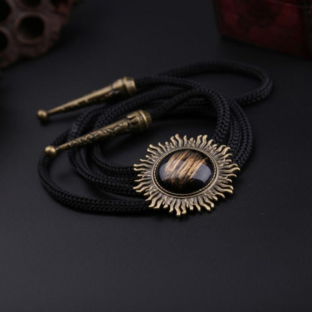 Western Cowboy Sun Frame Tassel Pendant Adjustable Braided Rope Necklace For Men Women