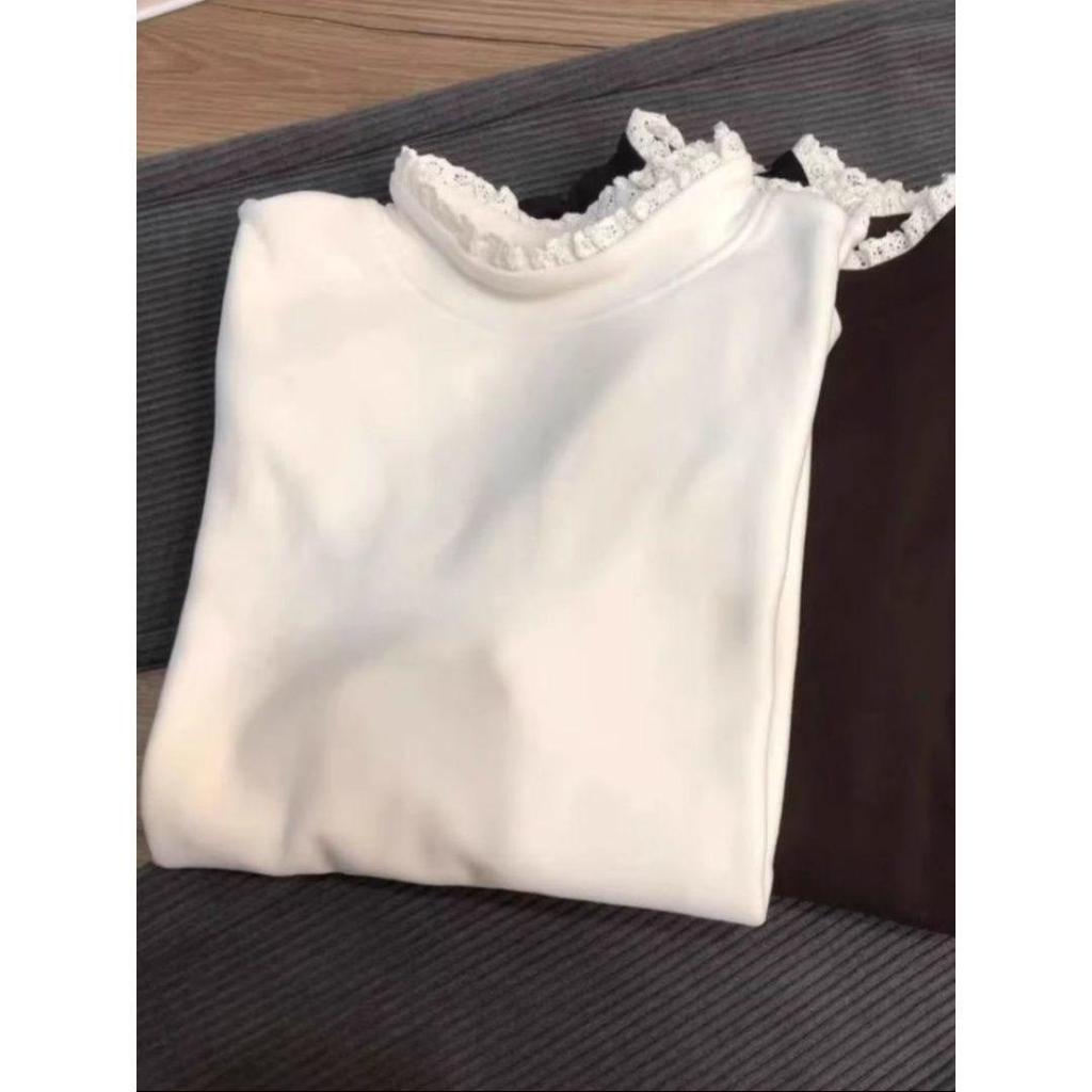 Women's Slimming Plus Size Lace High Neck Long Sleeve Warm Base Layer T-shirt for Autumn/Winter