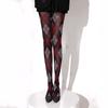 Rautenmuster Retro Schlankmachende Leggings, Tintengrün & Rot Oberschenkelhohe Damenstrümpfe