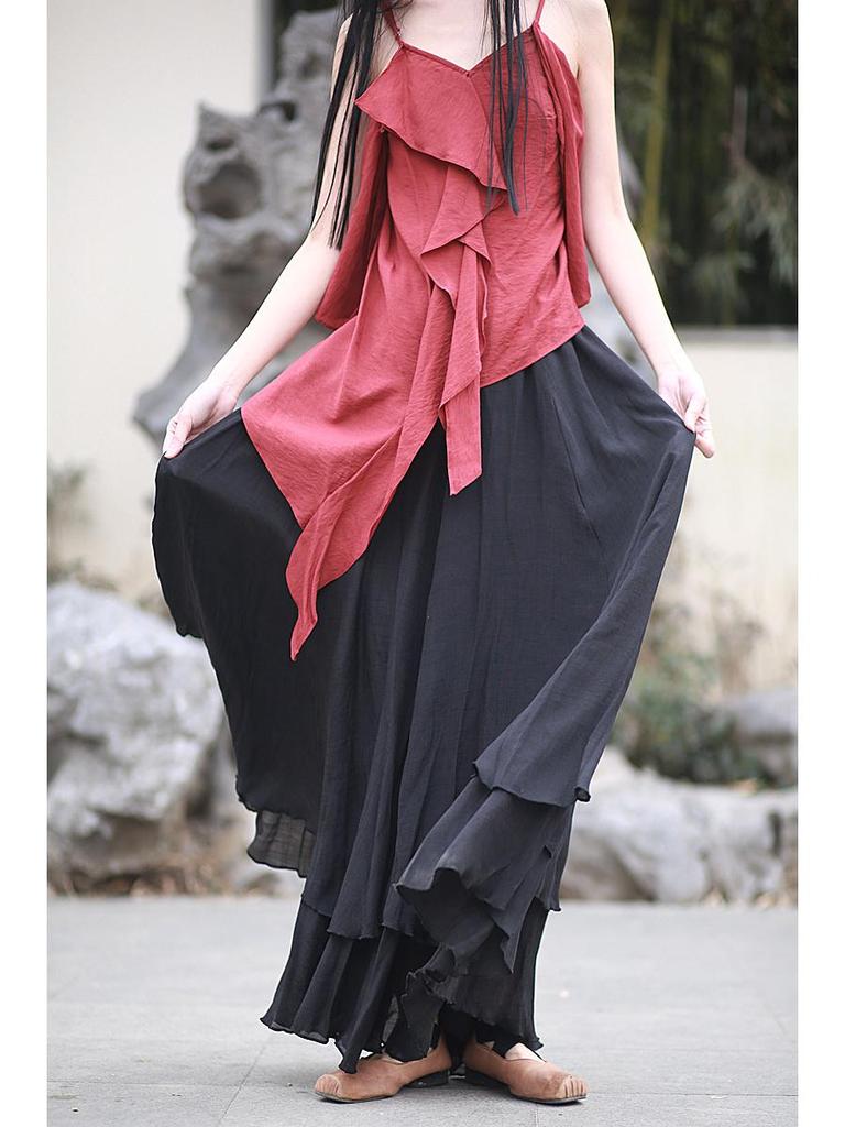 25 Jarní/Letní Chladný Tón Tencel Bambus Vrstvená Dvouvrstvá Maxi Swing Midi Sukně