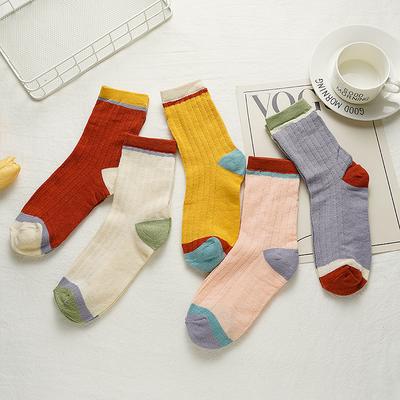 5 Pairs Women's Korean Harajuku Style Breathable Socks Mid-tube Colorful Socks